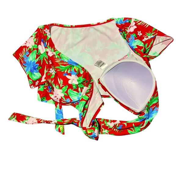 MeetCurve XL Floral Swim Tie Front Crop Top Lightly Padded Plus Size Beach Vacay - Picture 3 of 5